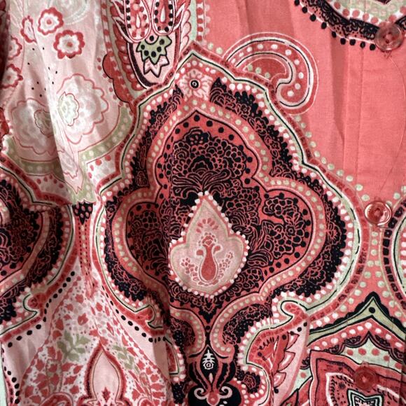 Jones New York 1X Shirt Pink Paisley Button Down Front Cotton L/S - Picture 3 of 6